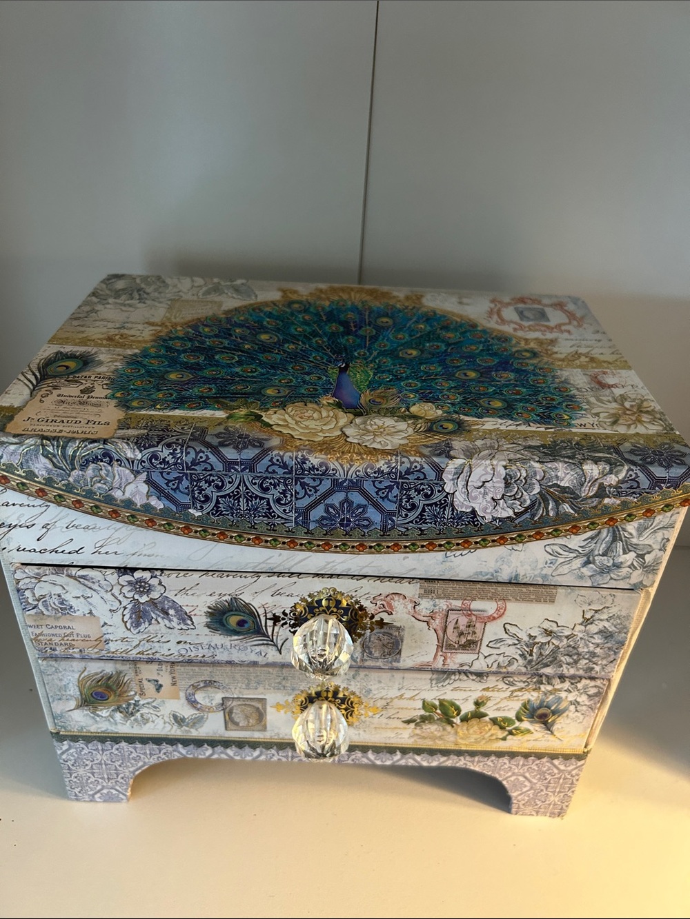 Peacock Motif Decorative Jewelry Box in Teal and Blue